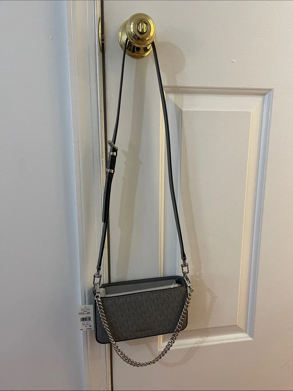 Michael Kors Gray Logo Crossbody with Chain Detail